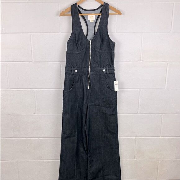 Anthropologie Maeve sleeveless racerback v-neck flare denim jumpsuit NWT Size 6 - Picture 1 of 8